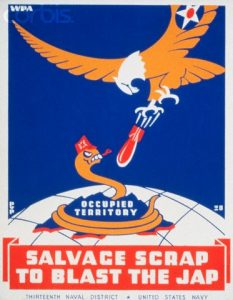 Poster for Thirteenth Naval District, United States Navy, showing a snake representing Japan being bombed by an eagle